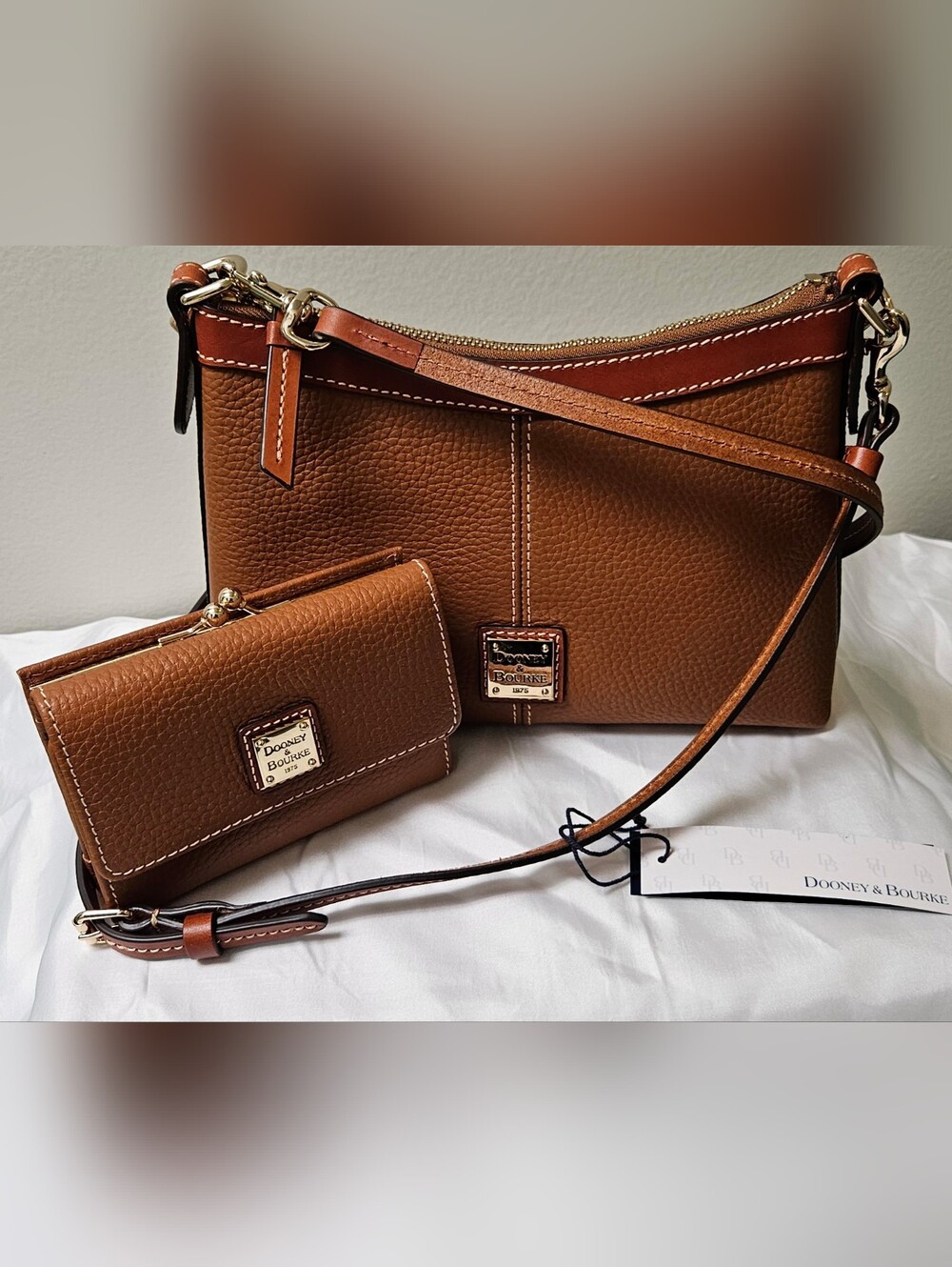Dooney & Bourke Pebbled Leather Crossbody and Wallet in Cognac